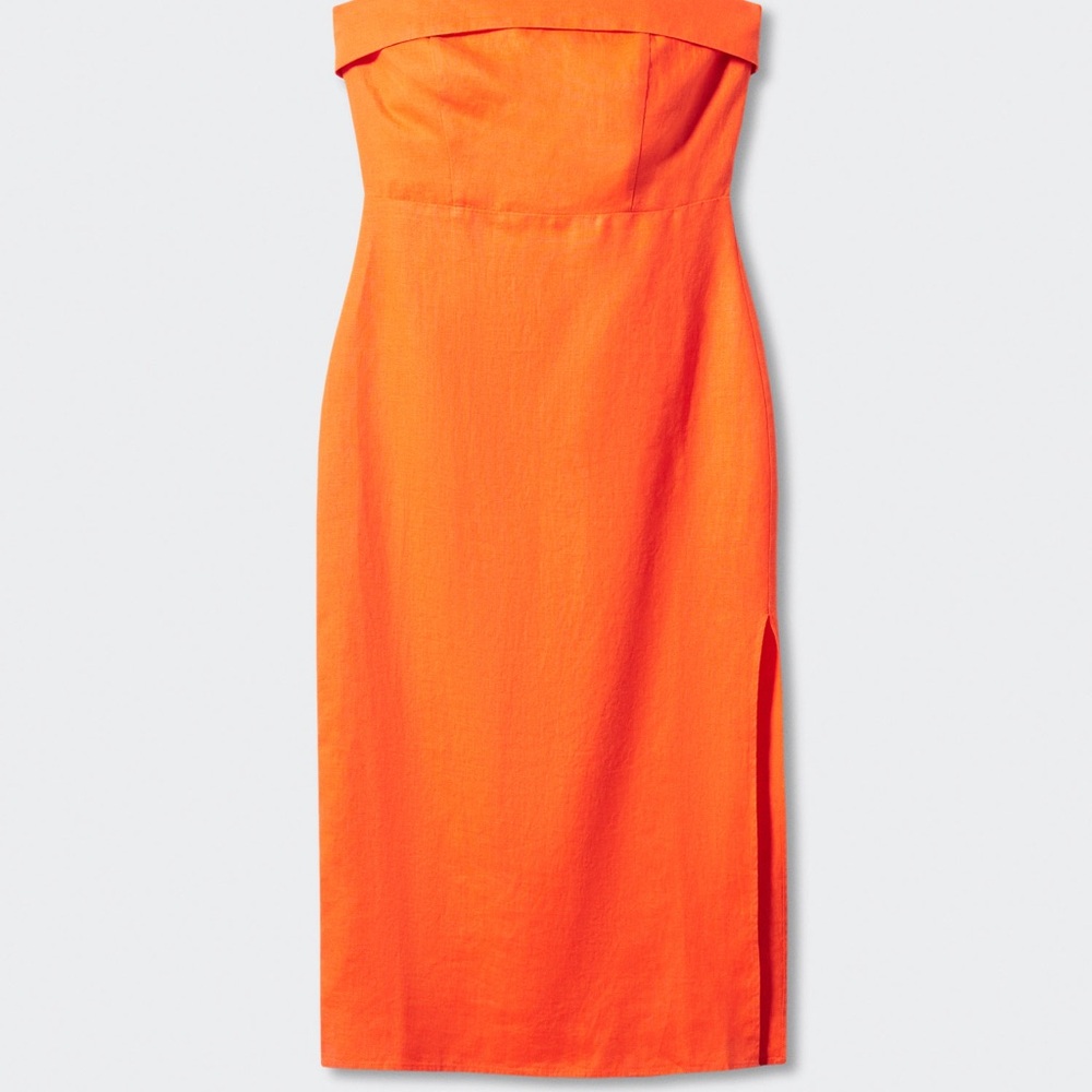 Mango Strapless Midi Dress in Vibrant Orange